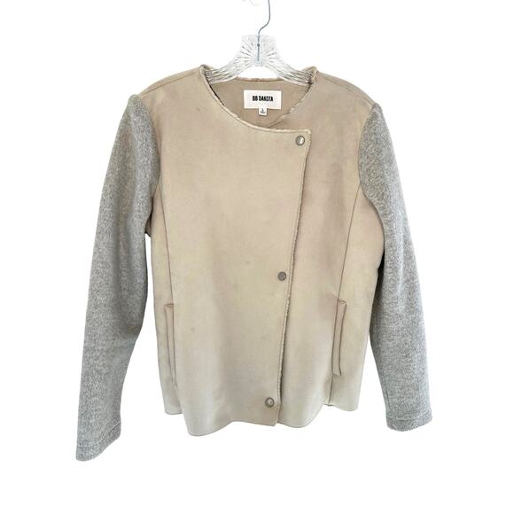 BB Dakota Tan Gray Glenna Faux Suede Moto Jacket‎ Size L - Picture 2 of 10